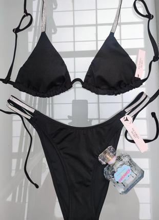 Купальник роздільний victoria's secret original стрази чорний3 фото