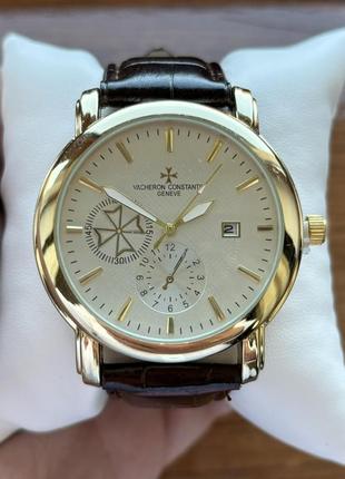 Мужские часы на ремне vacheron constantin золотого цвета