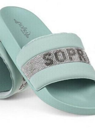 Шлепки со стразами , мятного цвета, бренд sopra, очень мягкие, размер 39