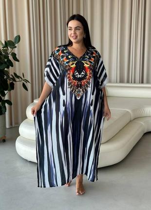 Пляжная туника накидка парео пончо oversize с разрезами принт
