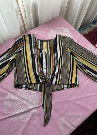 Бохо блуза на завʼязках в полоску топ