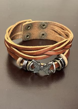 Кожаный браслет с бабочкой