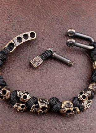 Браслет з черепами чоловічий із паракорду та сталі sacrifice чорний4 фото