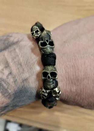Браслет з черепами чоловічий із паракорду та сталі sacrifice чорний5 фото