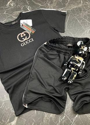 Черный спортивный костюм футболка шорты в стиле gucci