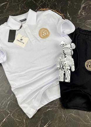 Черно белый спортивный костюм футболка шорты в стиле versace