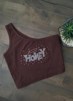 Коричневий топ на одне плечико honey