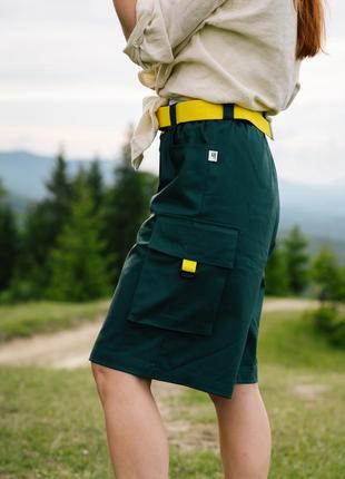 Изумрудные шорты "hiking" стиль карго | до колена, 4 кармана, эластичная талия