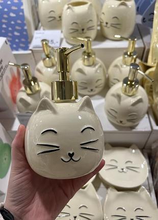 Диспенсер для мыла + мыльничка в виде котика