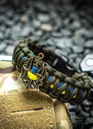 Чоловічий браслет з паракорду strong gvardiya плетений з прапором олива