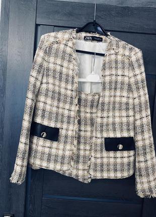 Zara костюм твид, шорты-юбка