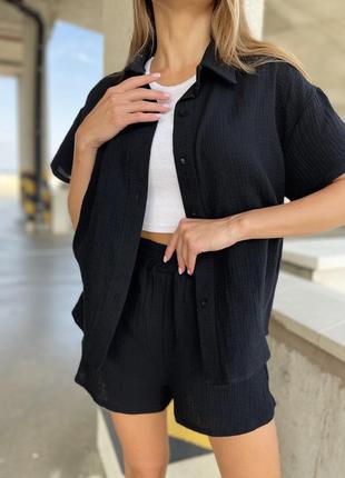 Женский костюм шорты и рубашка из льна. xs,s,m,l