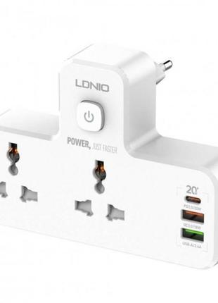 Мережевий подовжувач фільтр ldnio sc2311 на 2 розетки 2 usb 3 a + type c