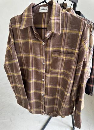 Котонова не тонка оверсайз сорочка подовжена в клітинку