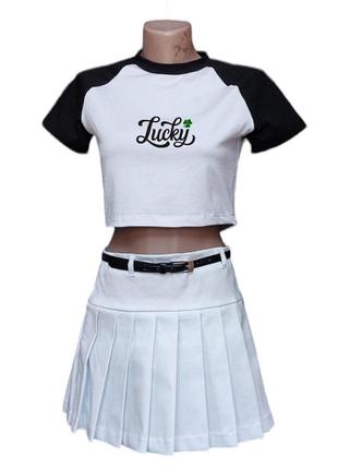 Юбка белая и футболка для девочки подростка  lucky2 фото