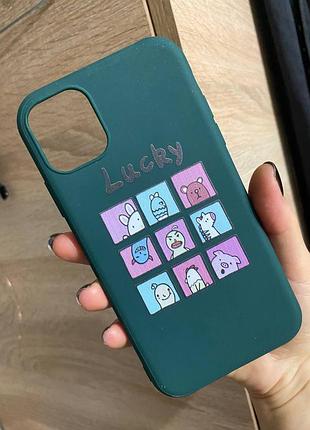 💚тонкий силиконовый чехол на айфон iphone 11  с милым рисунком cute lucky cartoon