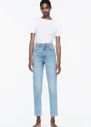 Базовые голубые джинсы z1975 mom zara высокая посадка мом 7223/022