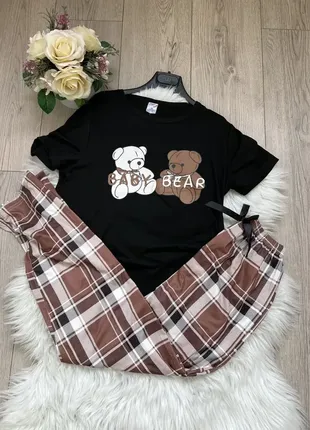 Женская пижама в клетку со штанами