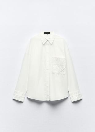 Красивая белая рубашка с вышивкой zara рубашка из поплина с карманом из гипюра зара