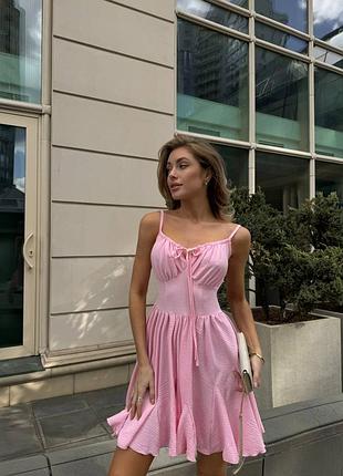 Платье на бретелях мини сарафан американский креп на груди завязка
