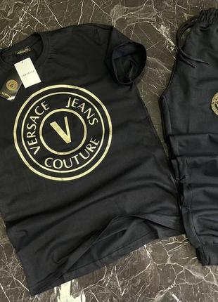 Чорний костюм чоловічий футболка штани в стилі versace
