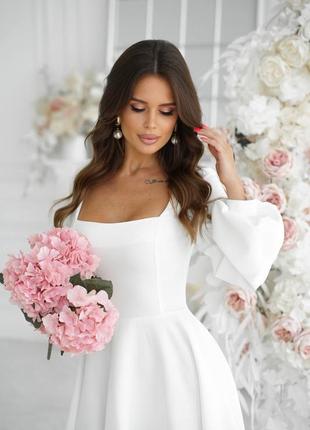 Вишукана сукня міні з довгим рукавом, плаття зі спідницею сонцем з костюмної тканини, 7526