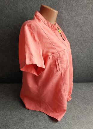 Натуральная блуза рубашка из смесового льна кораллового цвета 52-54 размера2 фото