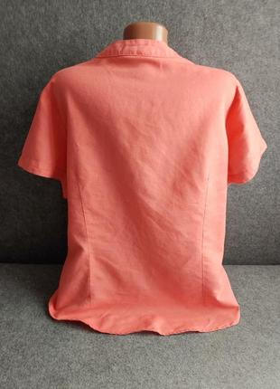 Натуральная блуза рубашка из смесового льна кораллового цвета 52-54 размера3 фото