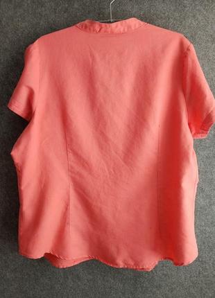 Натуральная блуза рубашка из смесового льна кораллового цвета 52-54 размера4 фото