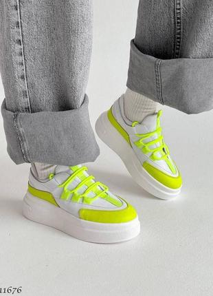 Неонові кросівки колір: білий+лимоний5 фото