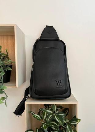 Чоловіча сумка слінг луї вітон нагрудна туристична louis vuitton шкіряна через плече ділова сумка чорна