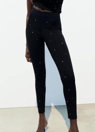 Черные лосины zara лосины с камнями лосины в камнях zara