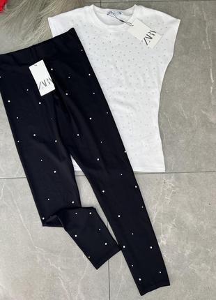 Черные лосины zara лосины с камнями лосины в камнях zara2 фото