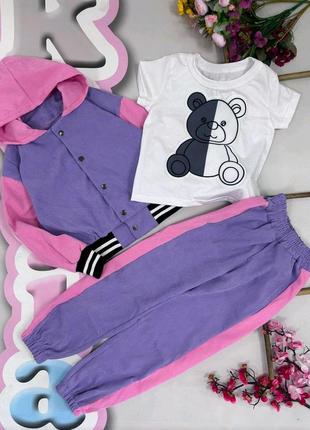 Костюмчик трійка для дівчинки, мікровельвет