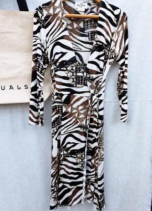 Сукня міді на захід із декольте шовк віскоза принт зебра тигр