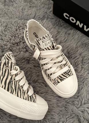 Стильные трендовые низкие кеды на платформе converse all star zebra print принт зебра оригинал
