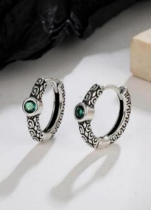 Сережки срібло смарагдові маленькі кільця silver ♥️