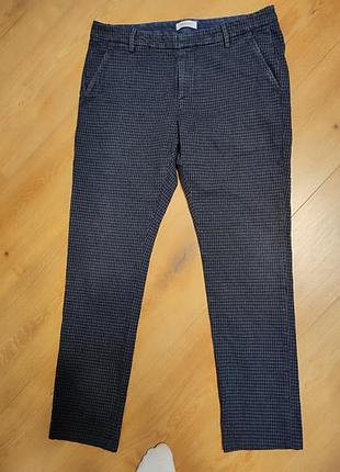 Брюки штани чоловічі сині клітка slim dondup man, розмір l - xl