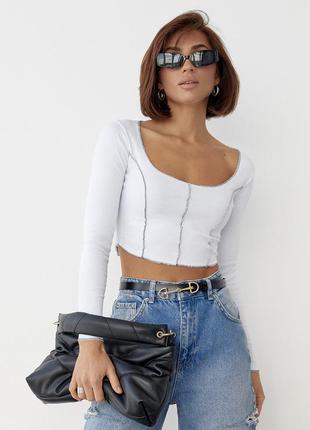 Укорочений джемпер в рубчик зі швами назовні - молочний цвет, m (є розміри)