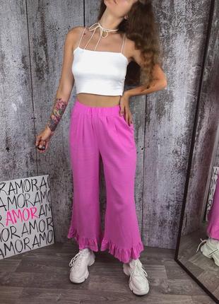 Льняной женский розовый костюм двойка