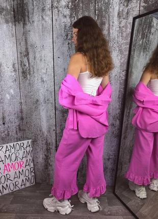 Льняной женский розовый костюм двойка