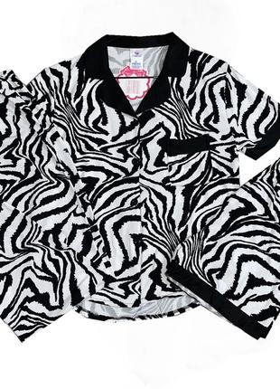 Женская пижама тройка с шортами и штанами зебра л-хл