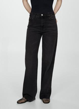 Чорні широкі довгі джинси палаццо mango wide leg