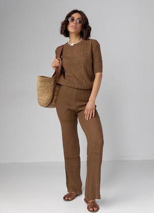 Жіночий костюм з ажурної в'язки - коричневий цвет, l (є розміри)