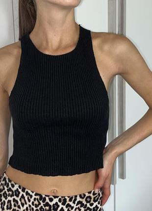 Майка топ чорний в рубчик zara топик на літо xs s