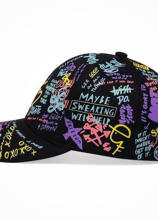 Кепка бейсболка різнобарвний принт (графіті, graffiti) з вигнутим козирком чорна, унісекс4 фото