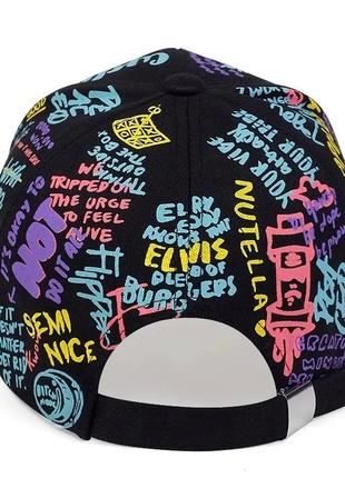 Кепка бейсболка різнобарвний принт (графіті, graffiti) з вигнутим козирком чорна, унісекс6 фото