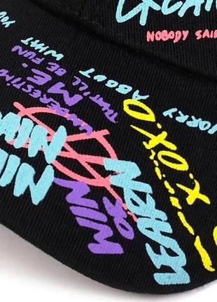 Кепка бейсболка різнобарвний принт (графіті, graffiti) з вигнутим козирком чорна, унісекс5 фото