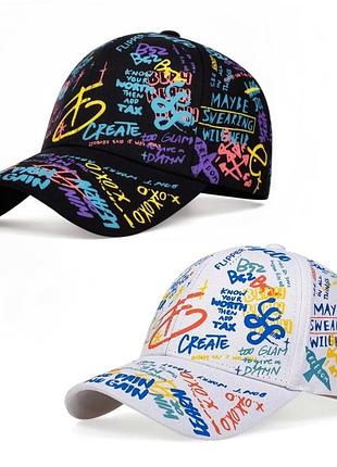 Кепка бейсболка різнобарвний принт (графіті, graffiti) з вигнутим козирком чорна, унісекс2 фото