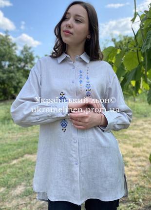 Блуза домра серая, галерея льна, льняная рубашка, 44-54рр.